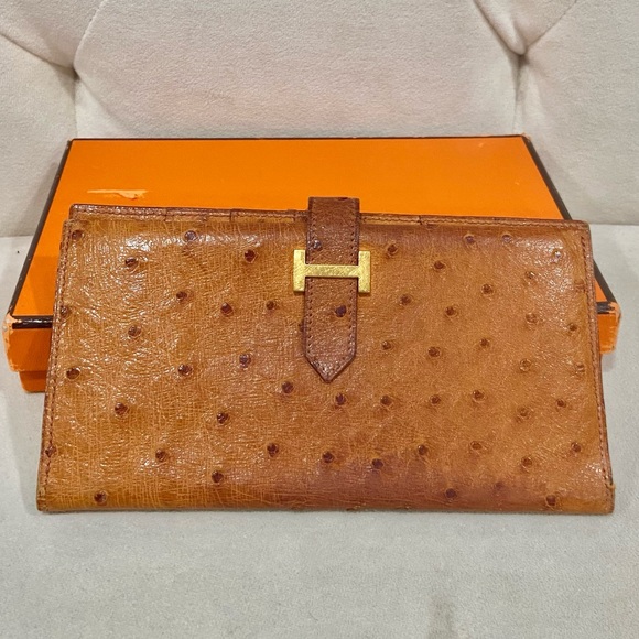 Hermes Handbags - Hermes Bearn Ostrich Leather Long Wallet